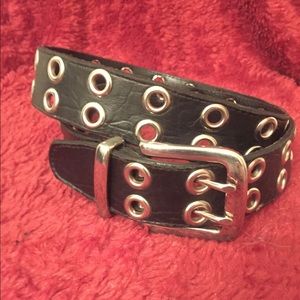 Vintage black belt with silver grommets L